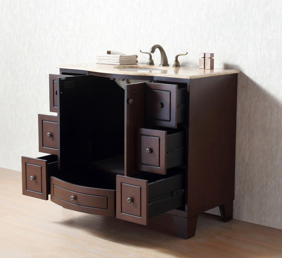 Alandra 40" Dark Cherry Single Sink Bathroom Vanity, Travertine Marble Top