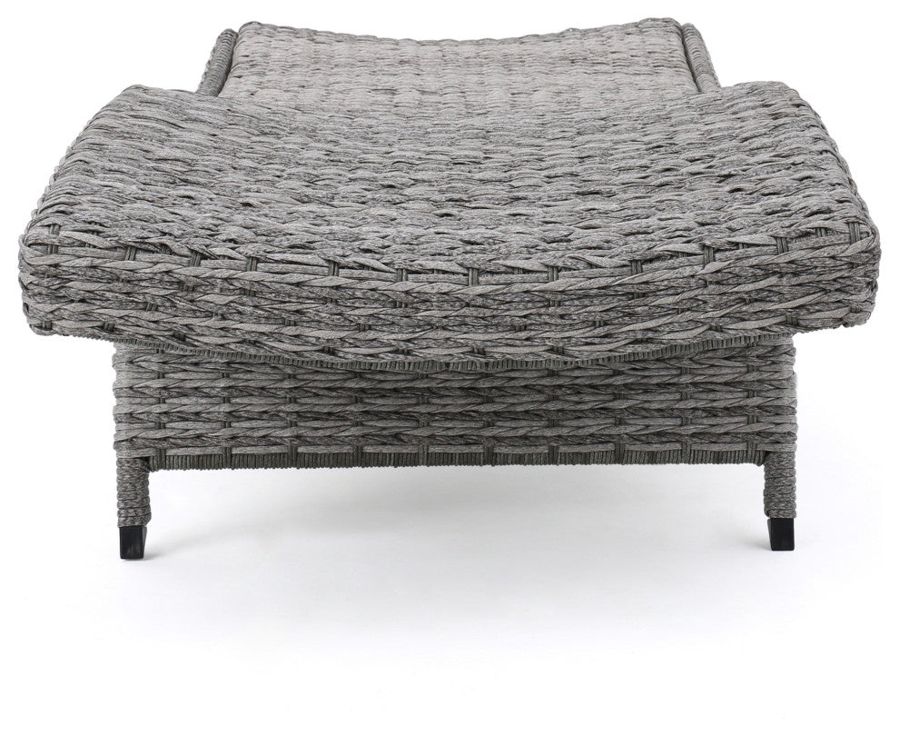 GDF Studio Crystal Outdoor Gray Wicker Chaise Lounge and Table, Set of 2