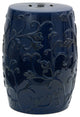 18" Dark Blue Carved Flowers Porcelain Garden Stool