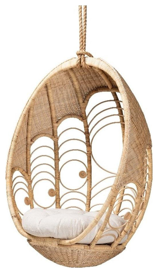 Baxton Studio Umika Modern Bohemian Natural Brown Rattan Hanging Chair