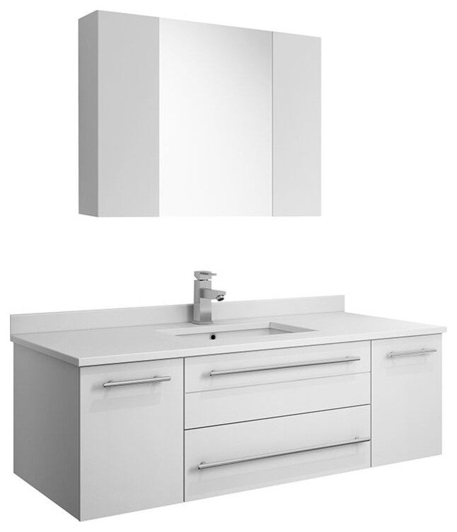 Fresca Lucera 48" Wall Hung Bathroom Vanity w/ Medicine Cabinet, White, Undermou