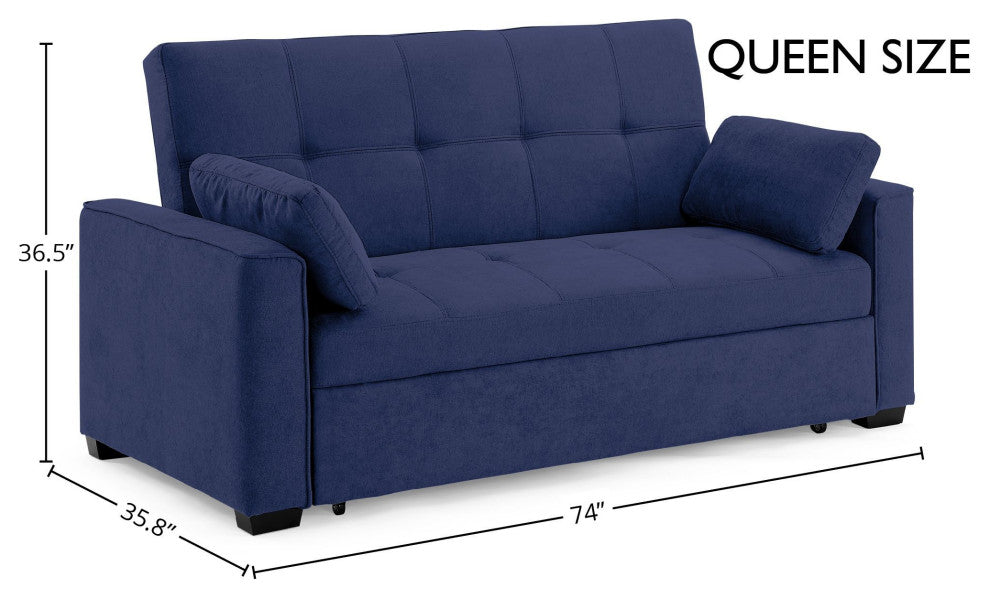 Nantucket Pull-Out Chenille Sleeper Sofa With Accent Pillows, Navy, Queen