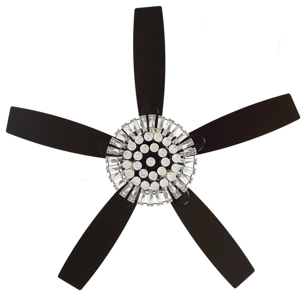 Modern Crystal Ceiling Fan With Lights and Remote Control, 5 Blades, Matte Black