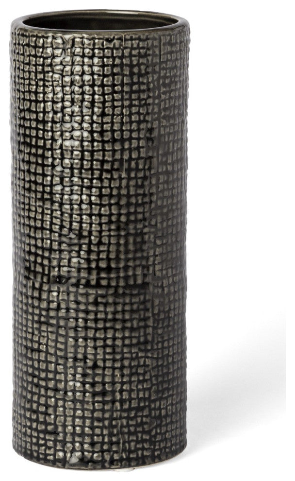 10" Black and Gold Check Tall Ceramic Vase