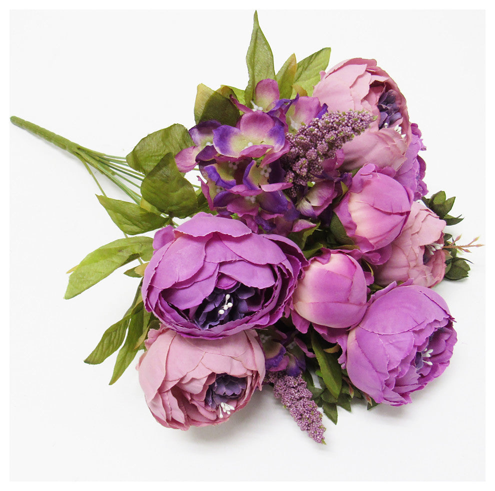 Artificial Lavender Purple Mixed Peony Hydrangea Flower Stem Bush Bouquet 19"
