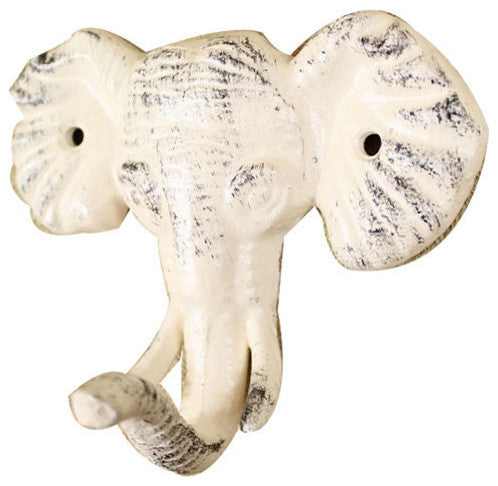 Whitewashed Cast Iron Elephant Hook 5"