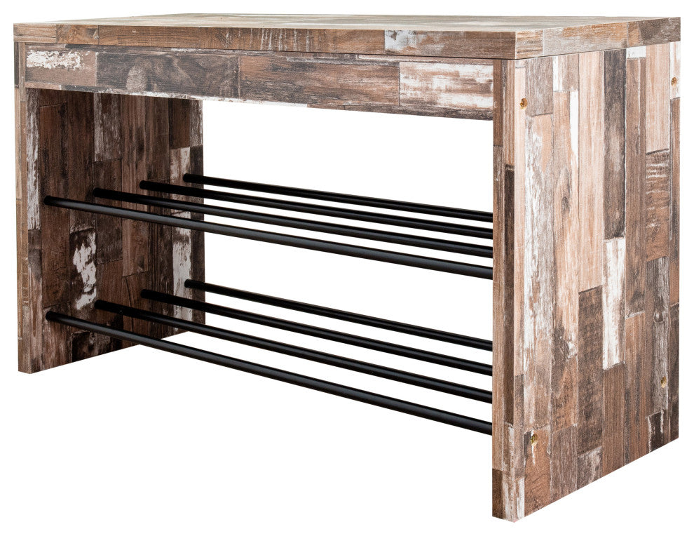 Two-Tier Industrial Decorative Shoe Bench, Distressed Wood Finish