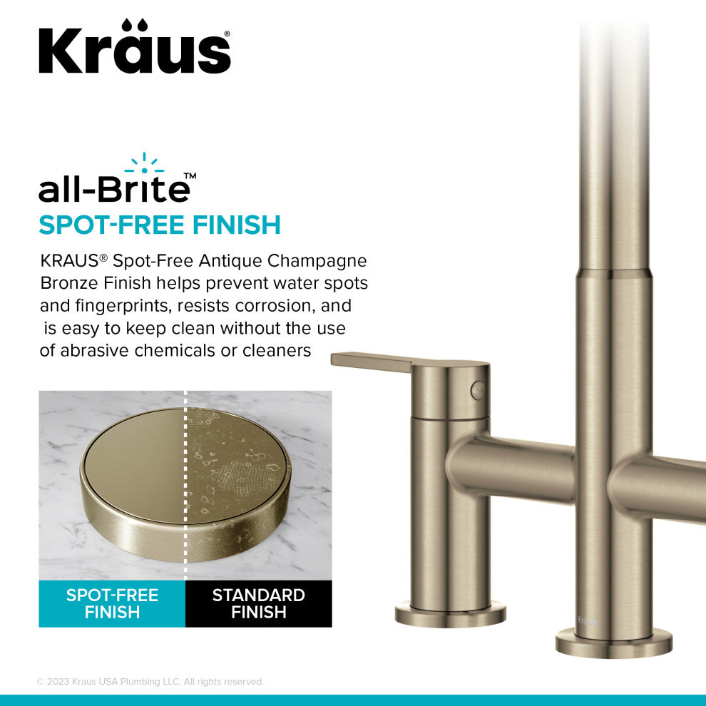 KRAUS Oletto 2-Function Pulldown 3-Hole Bridge Kitchen Faucet, Spot Free ACB