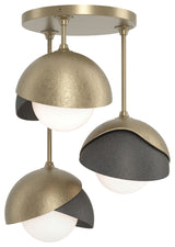 Brooklyn 3-Light Double Shade Semi-Flush, Soft Gold, Natural Iron, Opal Glass