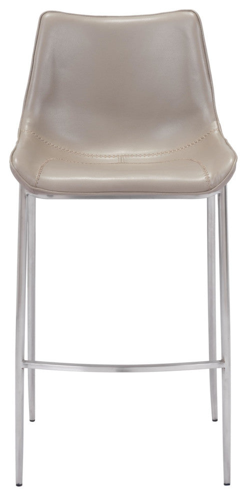 Bar Stool Chair, Set of 2, Faux Vinyl Leather, Steel, Gray, Silver