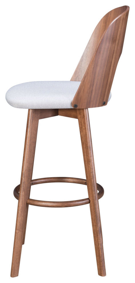 Bar Stool Chair Barstool, Set of 2, Fabric, Wood, Walnut, Gray, Cafe