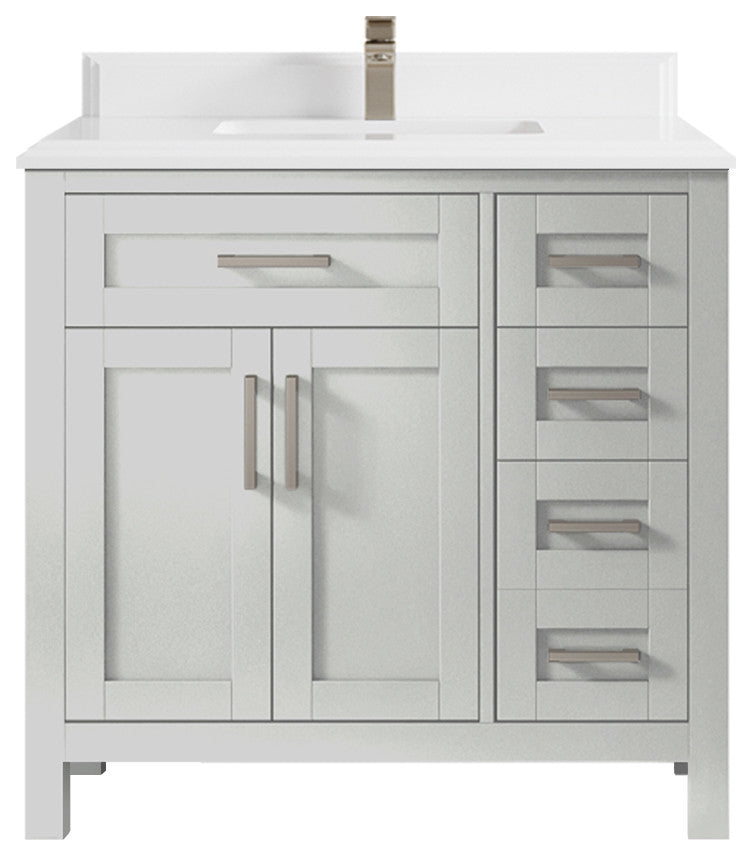 Cambridge 36 Center Sink Bath Vanity in Coventry Gray 1.5" White Quartz