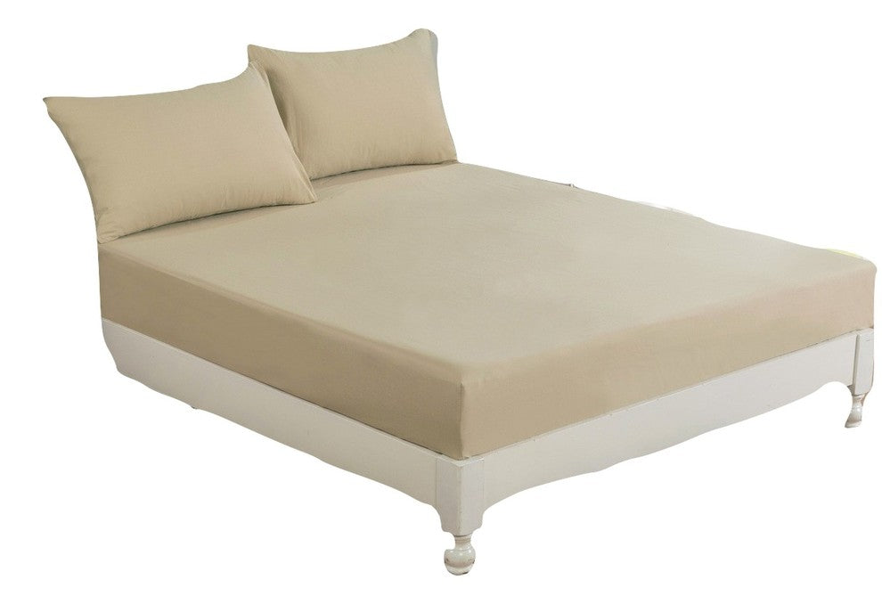 Luxury Gallery of Roses Soft Fitted Sheet Set with Pillowcases Neutral Beige Tan