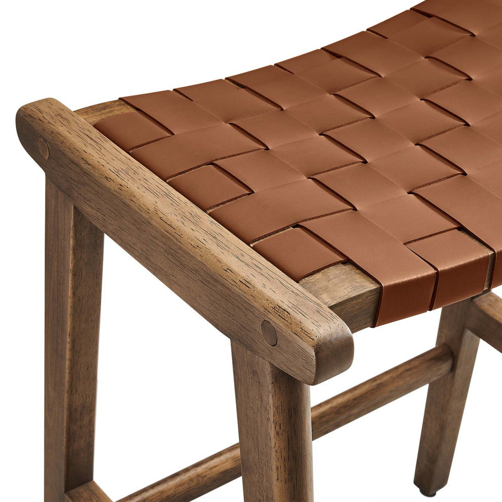 Saoirse Faux Leather Wood Counter Stool - Set of 2 - Walnut Brown