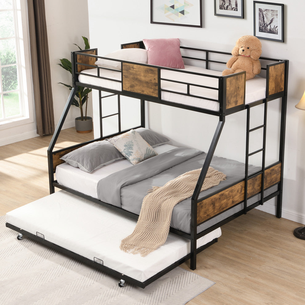 Gewnee Twin Over FULL Metal Bunk Bed with Trundle
