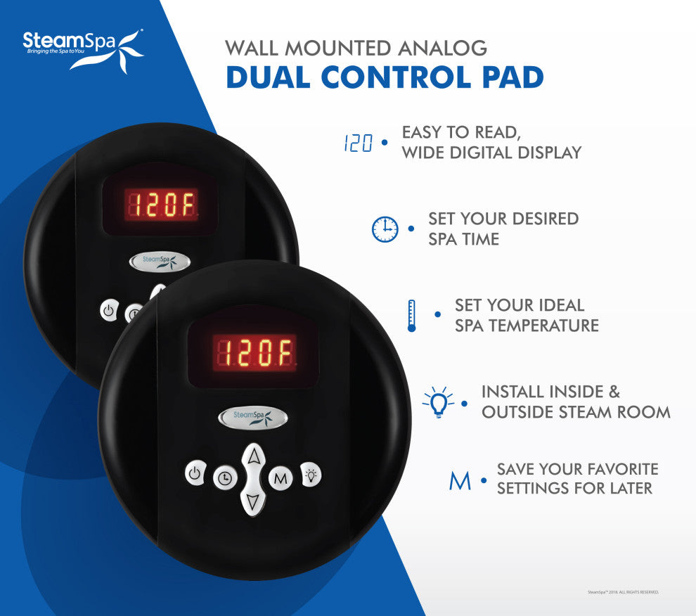 Steamspa Programmable Dual Control Panels, Matte Black
