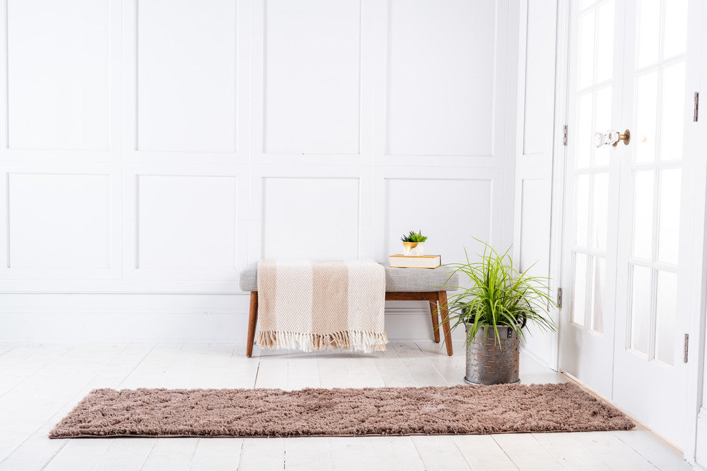 Unique Loom Brown Floral Shag2'x6'7 Runner Rug