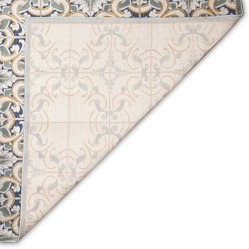Canyon Floral Tile Indoor/Outdoor Rug, Navy, 7'8"square