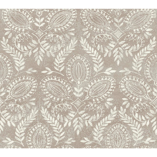 Brown Laurel Damask Wallpaper