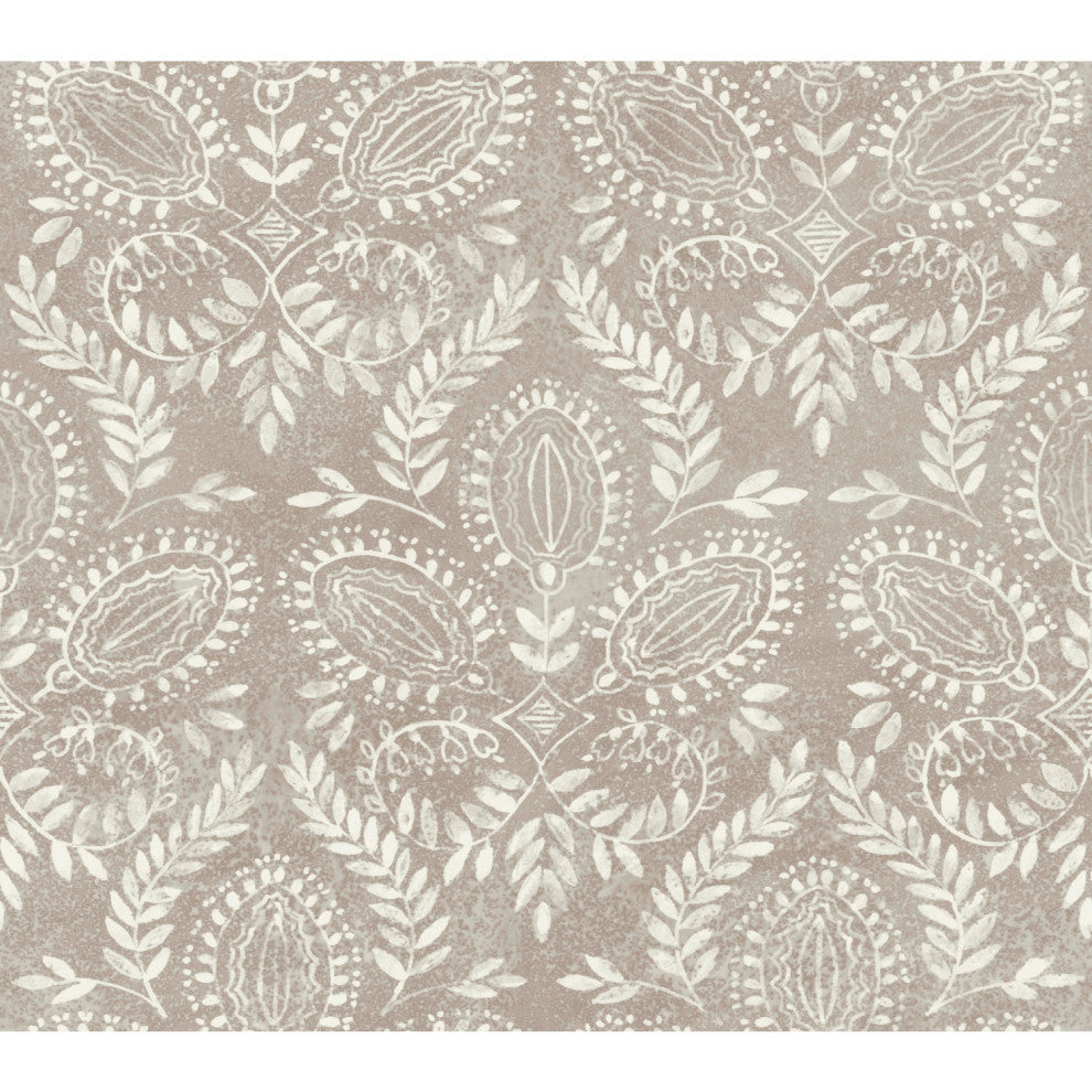 Brown Laurel Damask Wallpaper