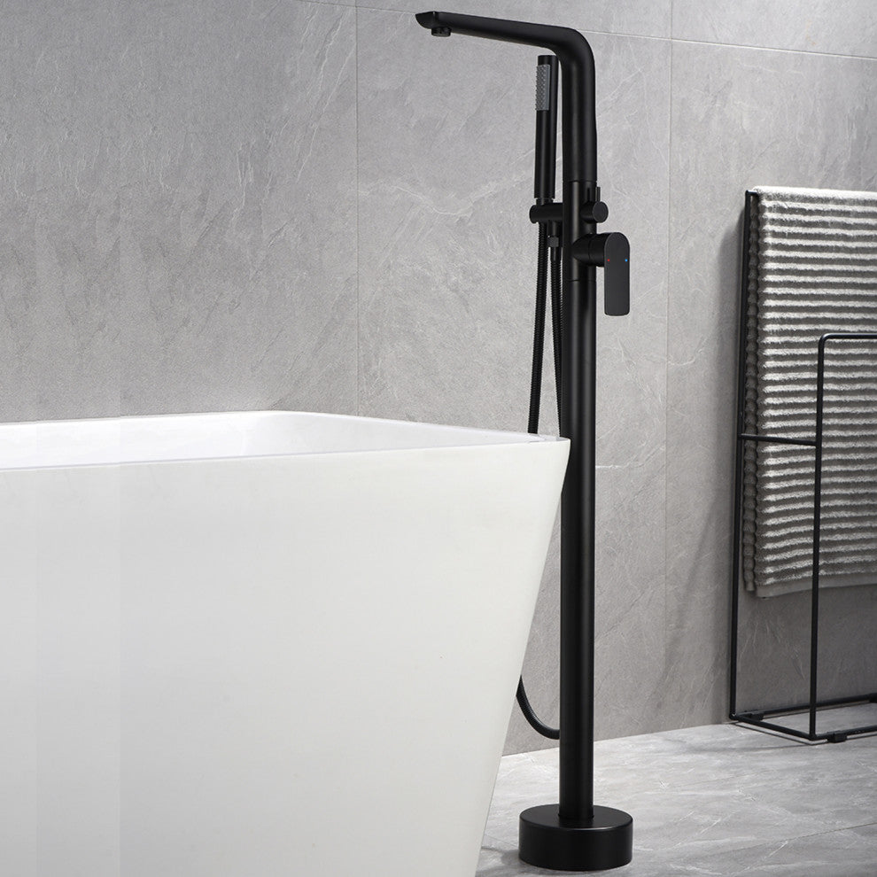 Floor Mounted Freestanding Tub Faucet With Handshower & Dual Handles