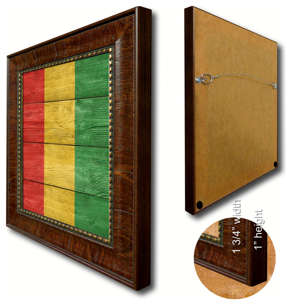 Guinea Country Textured Flag Print With Brown Gold Frame, 15"X21"