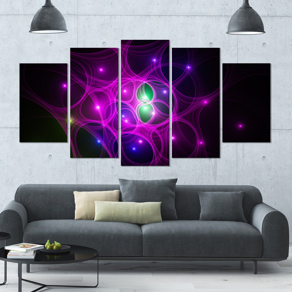 Pink Fractal Space Circles, Contemporary Canvas Art Print, 60"x32", 5 Panels