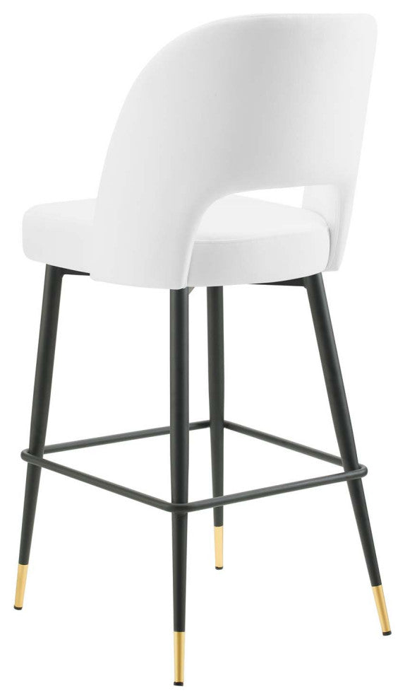 Bar Stool Chair Barstool, Velvet, Metal, White, Bar Pub Cafe Bistro Restaurant