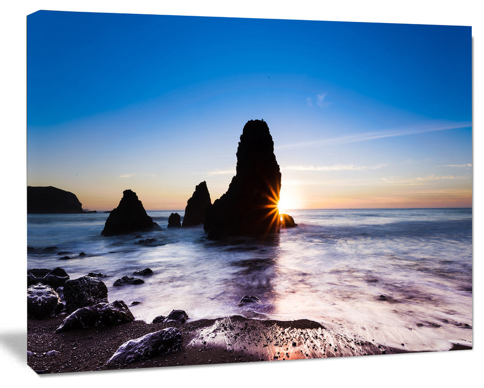 Sunset at Rodeo Beach Panorama, Seashore Canvas Art Print, 60"x28"