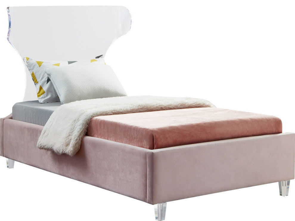 Ghost Velvet Upholstered Bed, Pink, Twin