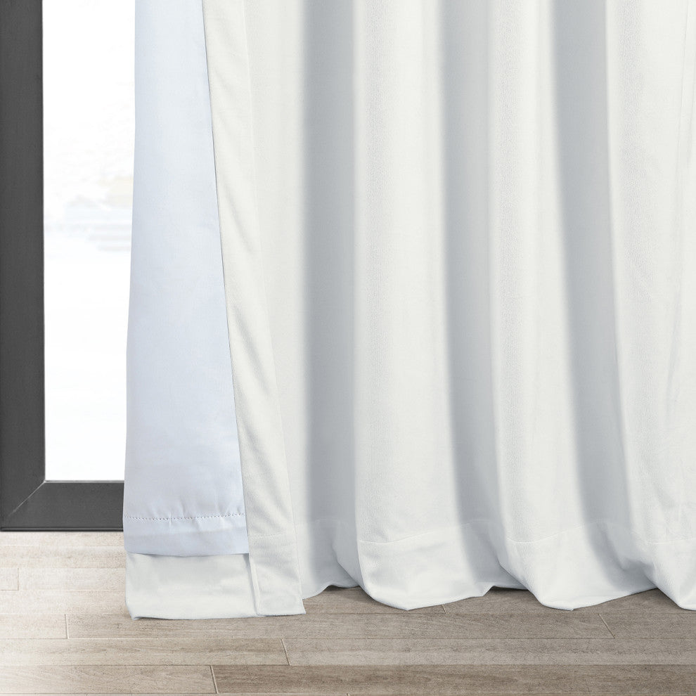 Signature Blackout Velvet Curtain Single Panel, Primary White, 50wx84l