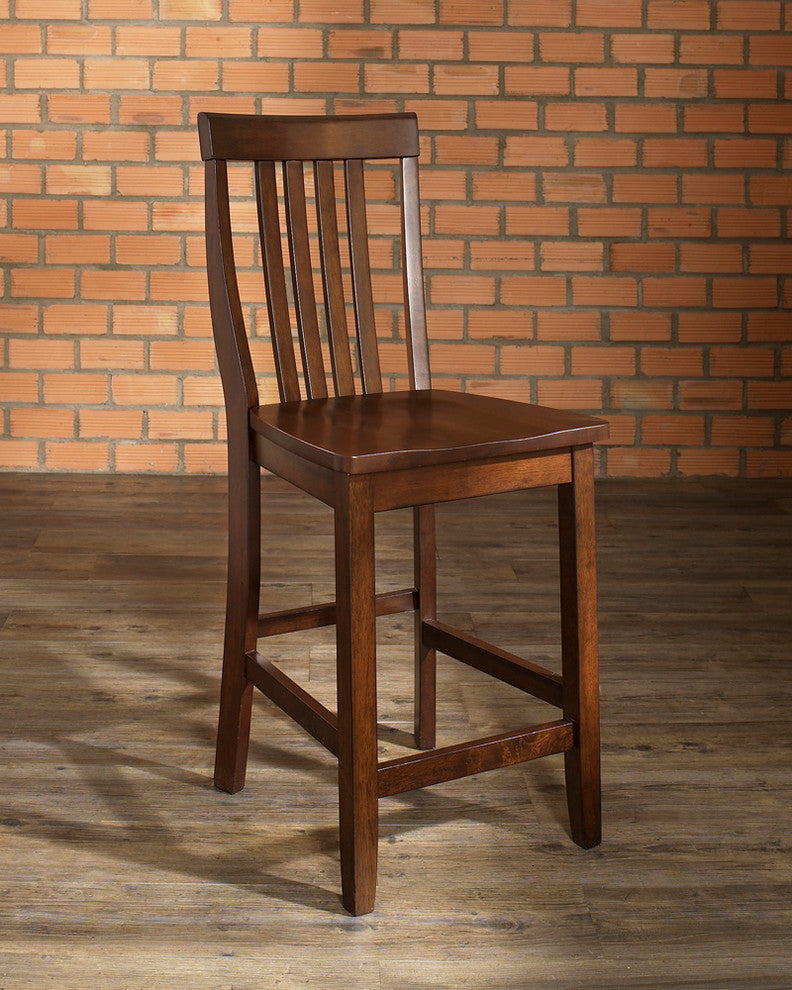 School House Barstool, Vintage Mahogany, 24" Seat Height, Set of 2