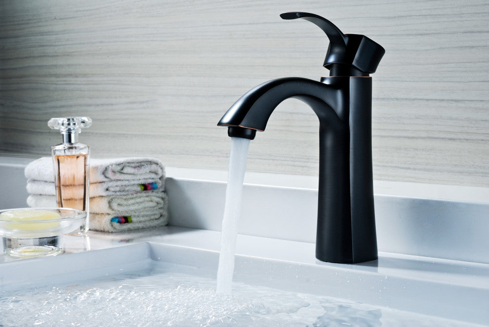 Rhythm Single Hole Single Handle Mid-Arc Bathroom Faucet, Oil Rubbed Bronze