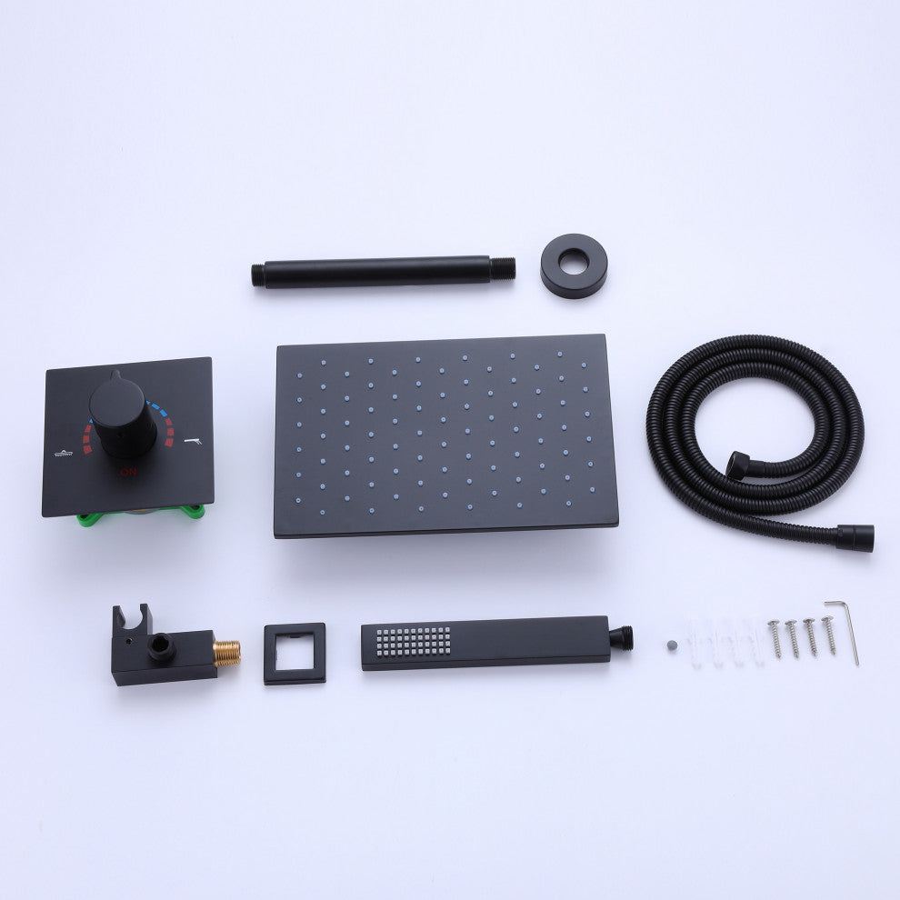 Ceiling Mounted Rain Shower System with Hand Shower-Includes Rough-in Valve, Matte Black