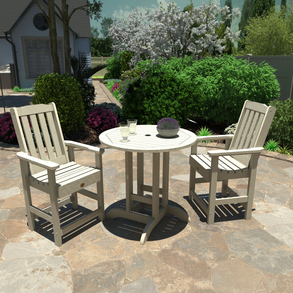 Springville 3-Piece Round Dining Set, Weathered Acorn, Whitewash
