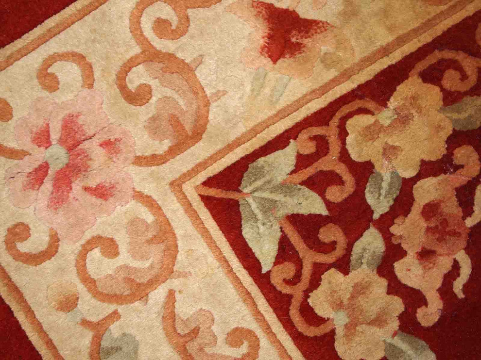 Handmade Vintage Art Deco Chinese Rug, 3.9'x6.5', 120cmx200cm 1970s