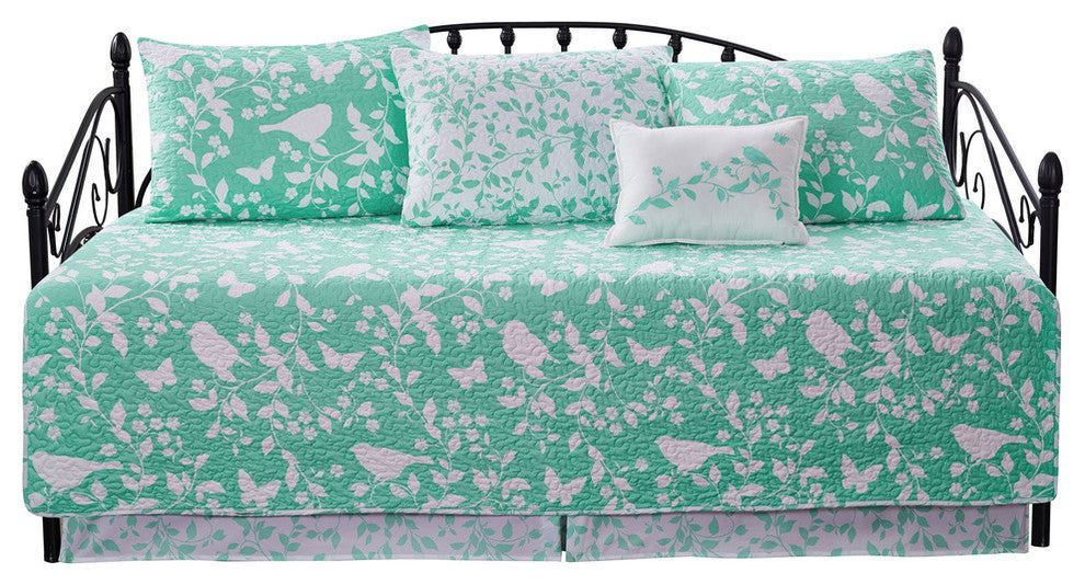 Birdsong 6-Piece Quilted Daybed Set, Teal, Daybed, 75"x39"