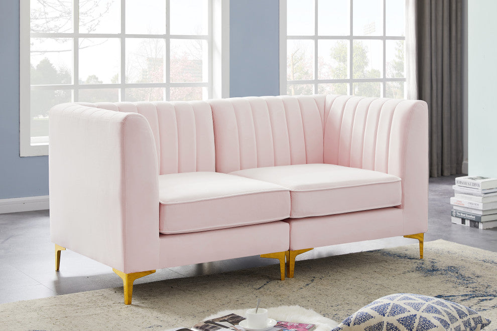 Alina Velvet Upholstered 2-Piece Modular Sectional, Pink