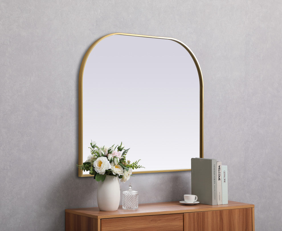 Metal Frame Arch Mirror 36X30 Inch, Brass