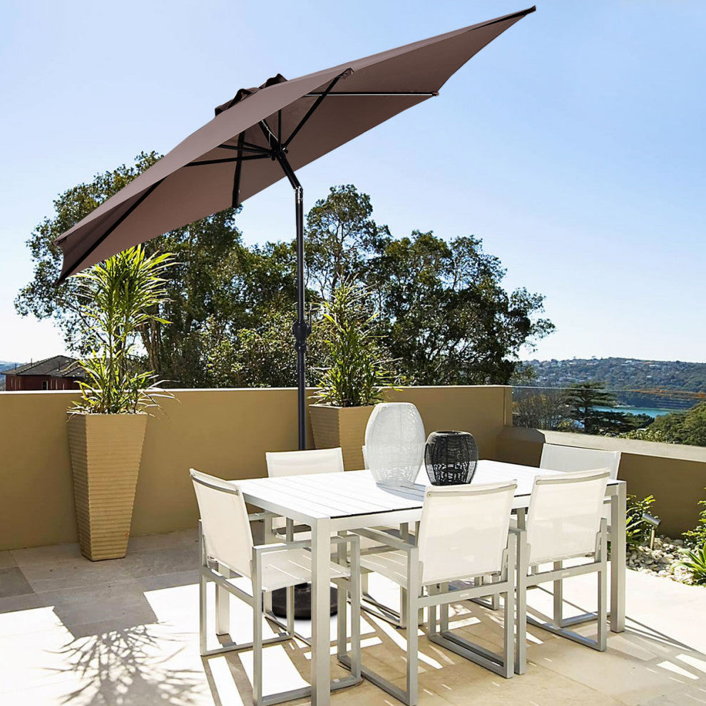 Costway 9ft Patio Umbrella Patio Steel Tilt w/ Crank Outdoor Yard Garden (Tan)