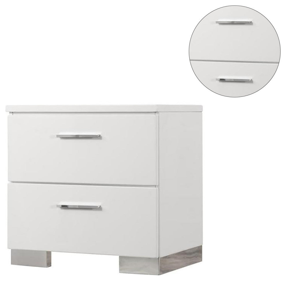 Wood Nightstand with 2 Drawers, Glossy White