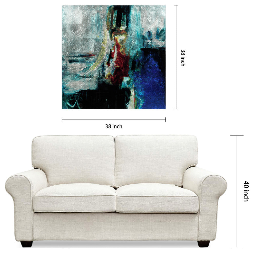 "Interplay Abstract I" Wall Art Reverse Printed Tempered Glass With Silver Leaf