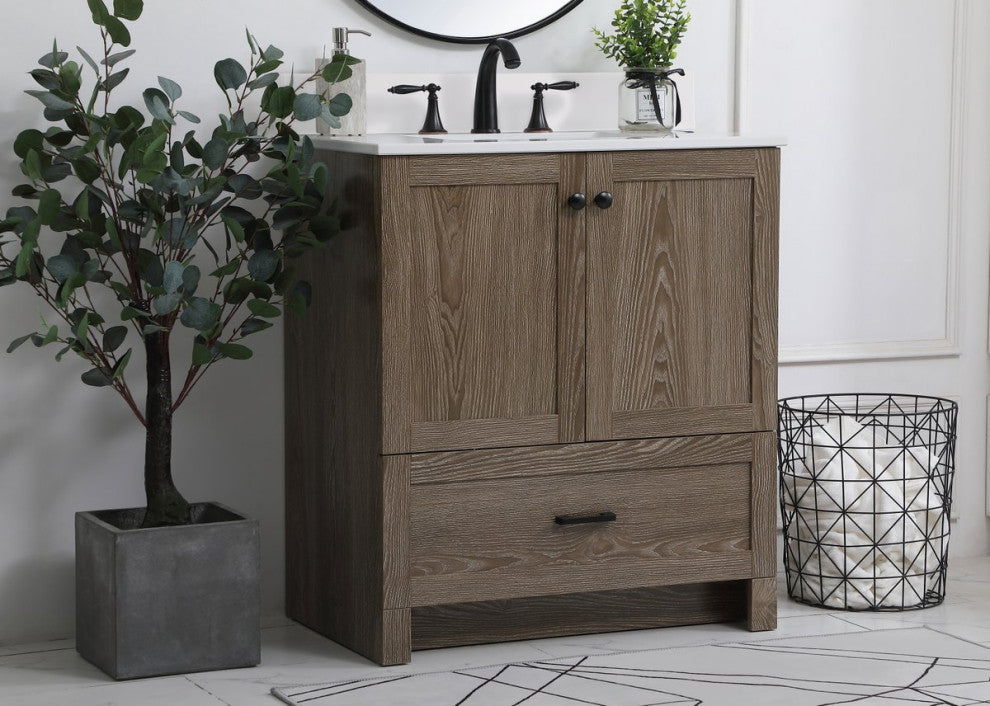 Home Living 30" Single Bathroom Vanity, Weathered Oak With Backsplash