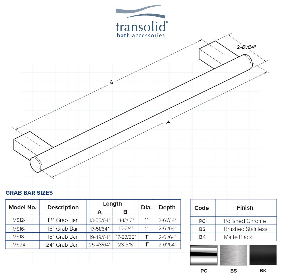 Transolid Maddox 12-inch Grab Bar, Black