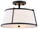 Marion 2-Light Gold Mid-Century Modern Drum Semi Flush Mount Ceiling Fixture, Matte Black