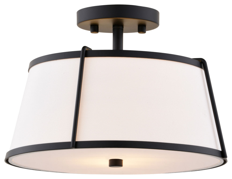 Marion 2-Light Gold Mid-Century Modern Drum Semi Flush Mount Ceiling Fixture, Matte Black