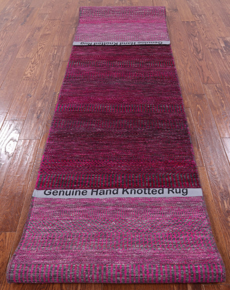 2' 8" X 12' 1" Runner Hand Knotted Super Savannah Gabbeh Wool and Silk Rug Q6089