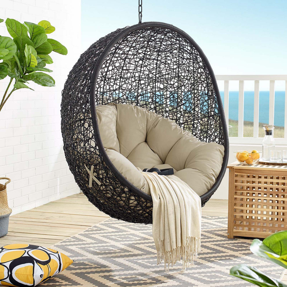 Swing Lounge Chair, Sunbrella, Black Beige, Modern, Outdoor Patio Balcony Garden