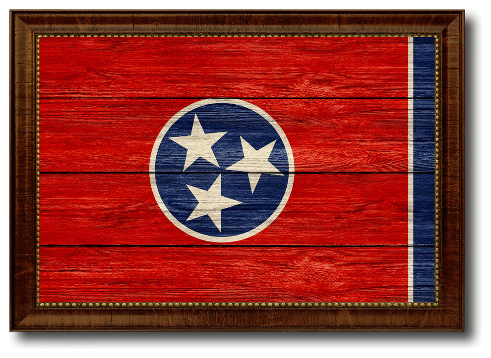 Tennessee State Textured Flag Print With Brown Gold Frame, 19"x27"
