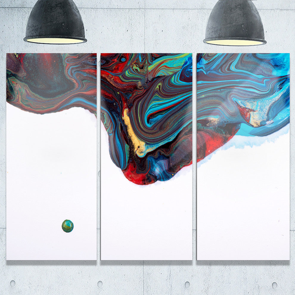 "Multi-Color Abstract Acrylic Paint Mix" Metal Wall Art, 3 Panels, 36"x28"